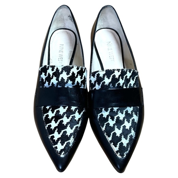 NINE WEST Genuine Leather Pointy Toe Flats Houndstooth Calf Hair Upper US Sz 8.5 - Picture 3 of 9
